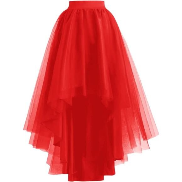 High Low Tulle Skirt for Women Red - Picture 1 of 6